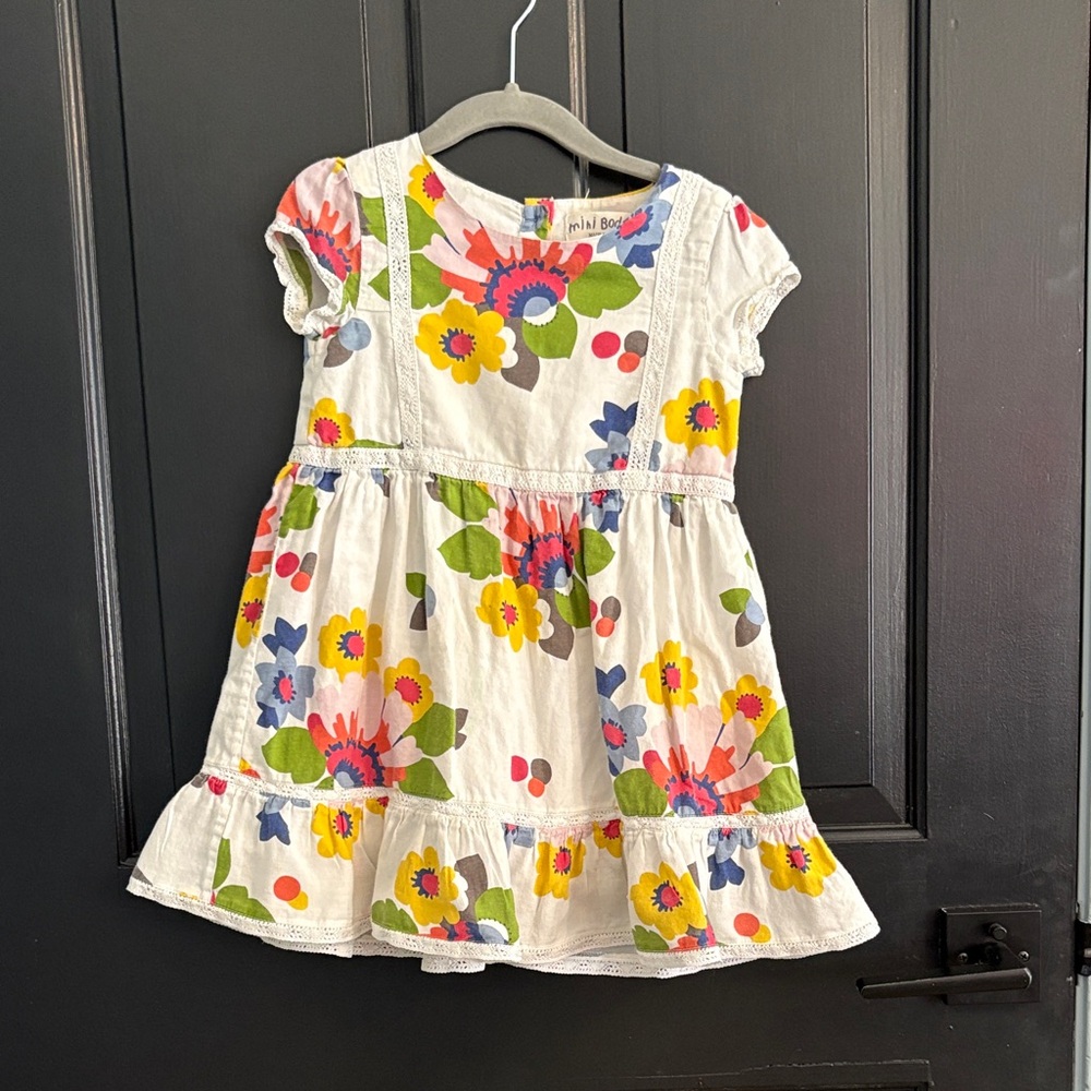 Mini Boden Kids Dress - White with Vibrant Floral Print